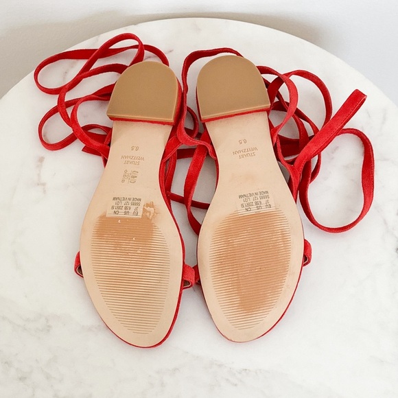NEW Stuart Weitzman Anita Lace Up Suede Sandal Ruby Red Size 6.5 - Picture 6 of 6